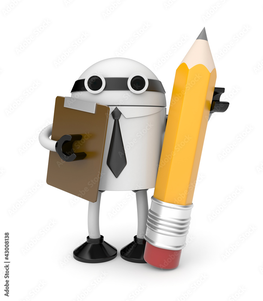 Robot with clipboard and pencil