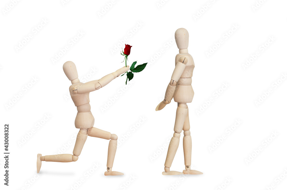 Love surprise flower rose from wooden model couple Love surprise flower rose from wooden model couple