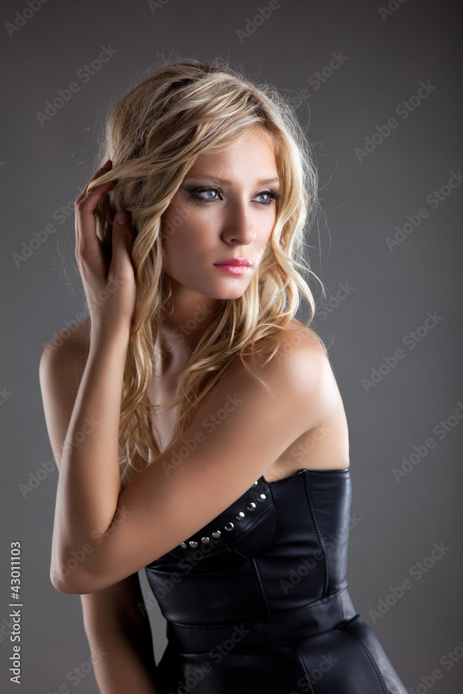 Beautiful woman in leather corset Beautiful woman in leather corset