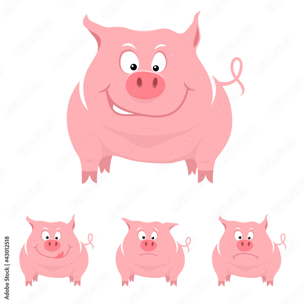 Funny cartoon pig with various emotions. Vector illustration Funny cartoon pig with various emotions. Vector illustration