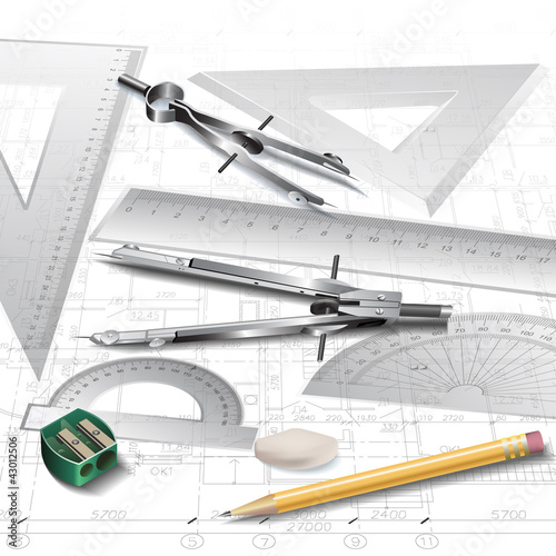 Set of Architectural Drawing Tools, isolated on white