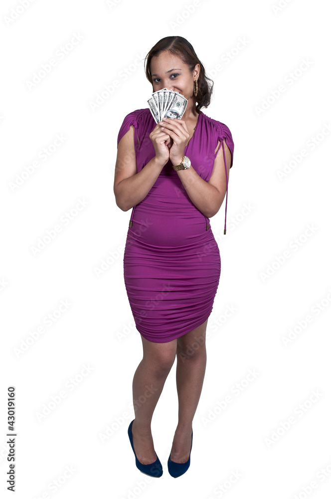 Obraz premium Woman Holding 100 Dollar Bills