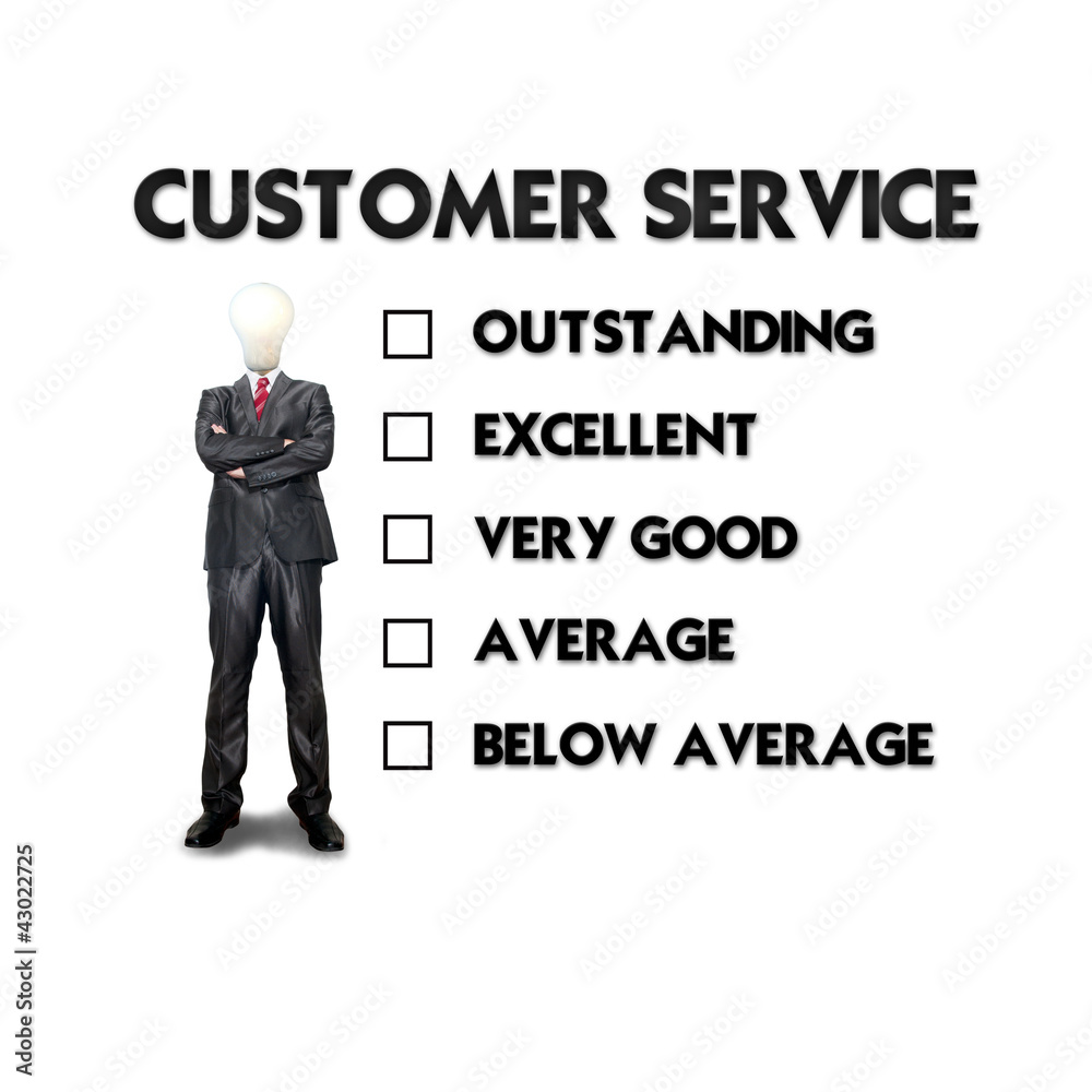 Customer service evaluation form with business man selecting the Customer service evaluation form with business man selecting the