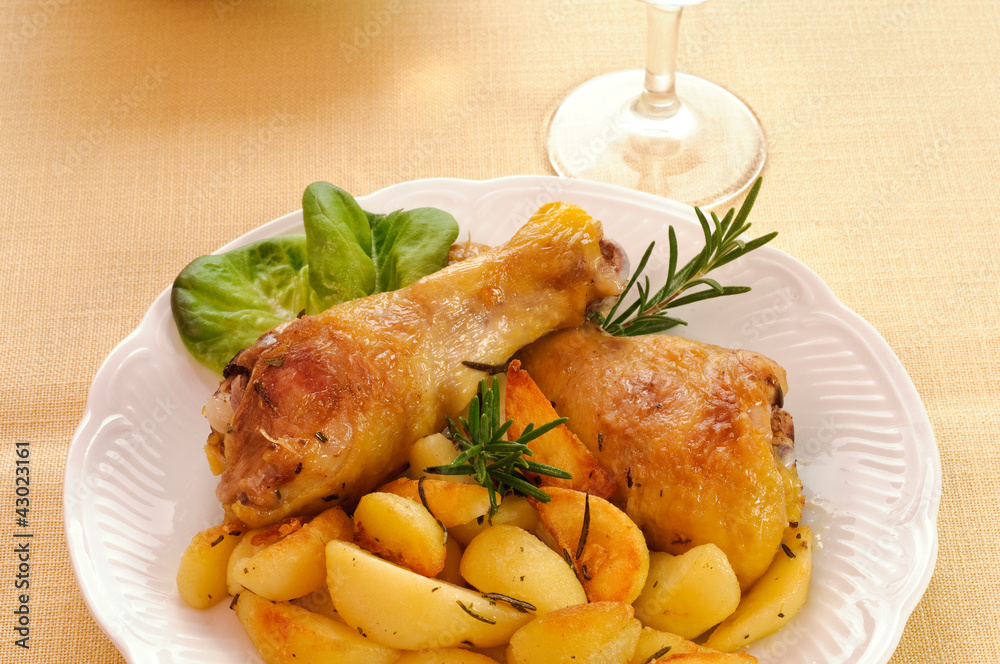 Coscia di pollo su piatto bianco Coscia di pollo su piatto bianco