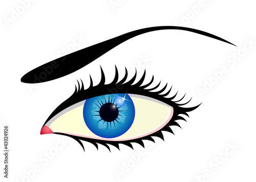 Close up of beautiful blue eye isolated on white