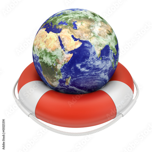Earth globe in lifebuoy
