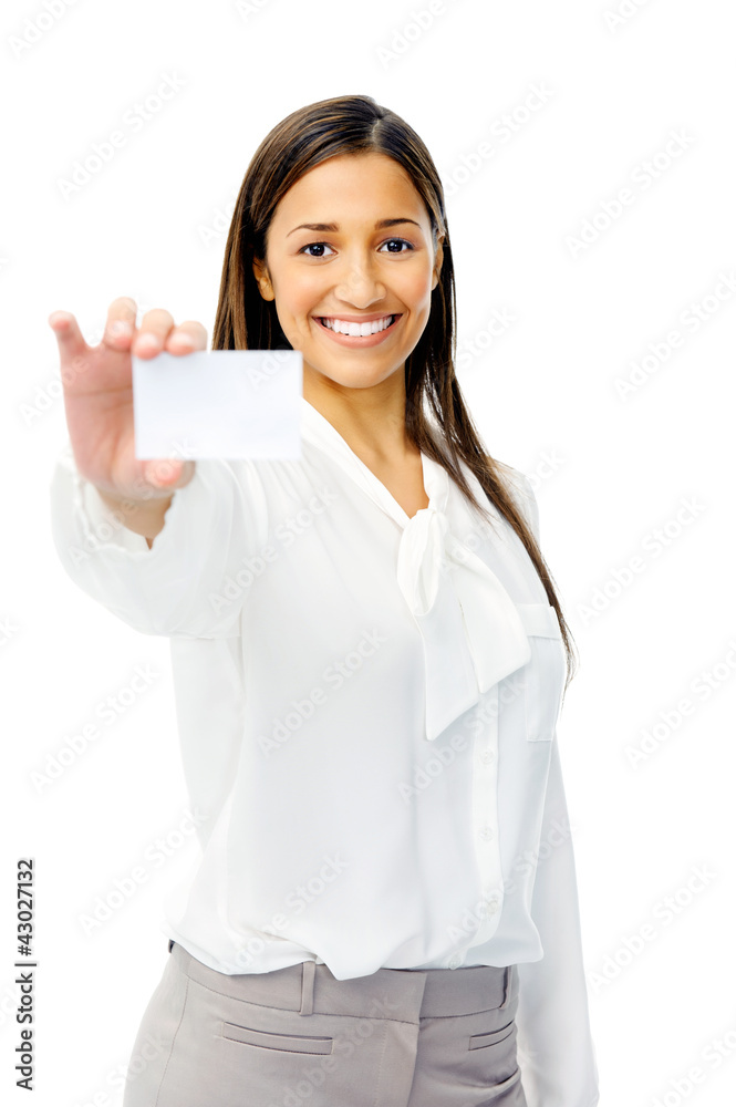 Businesswoman with business card Businesswoman with business card