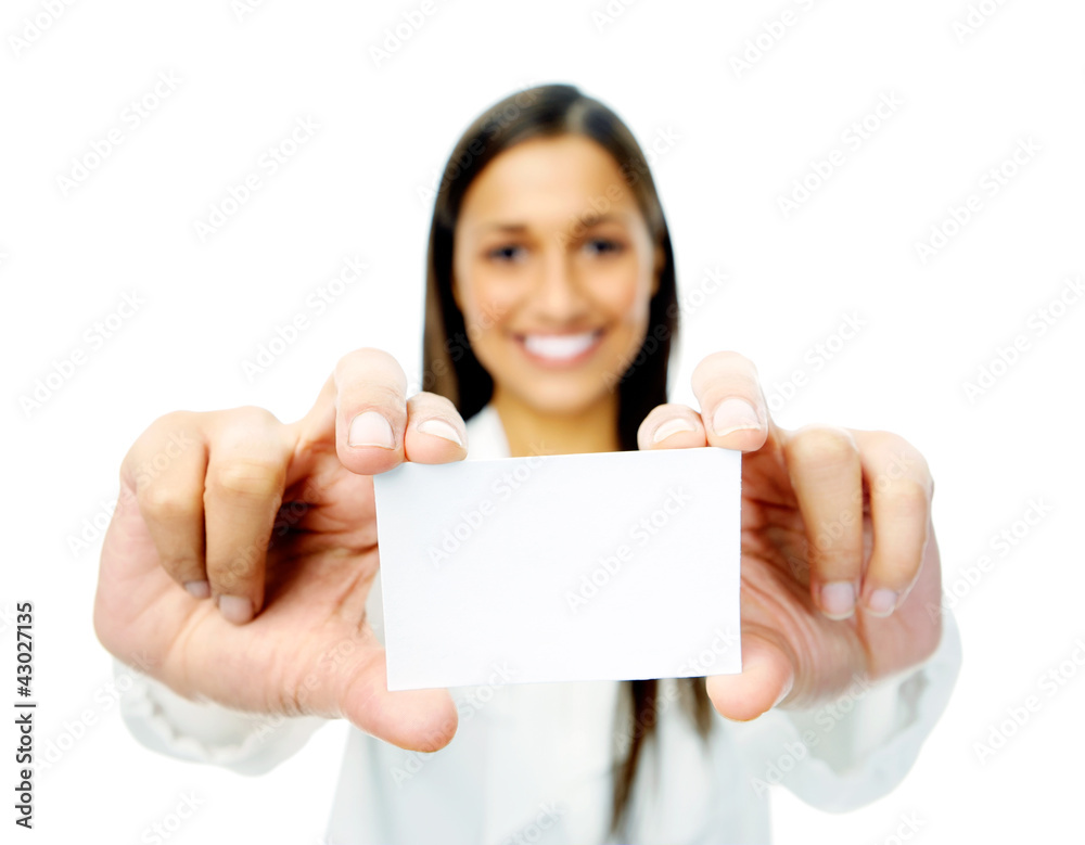 Businesswoman with business card Businesswoman with business card