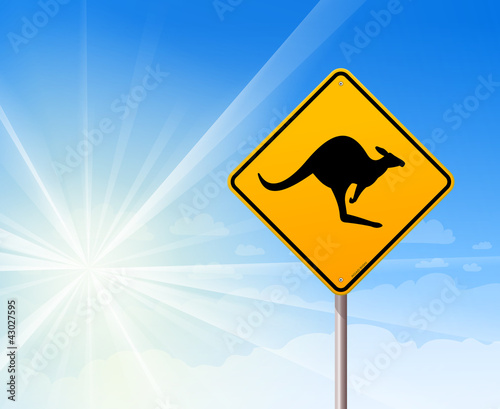 Kangaroo sign on blue sky