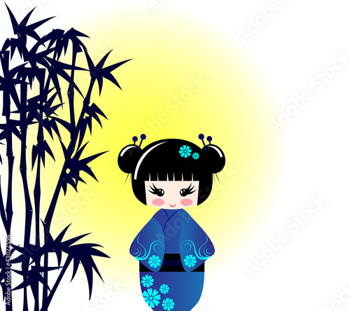 kokeshi doll and bamboo