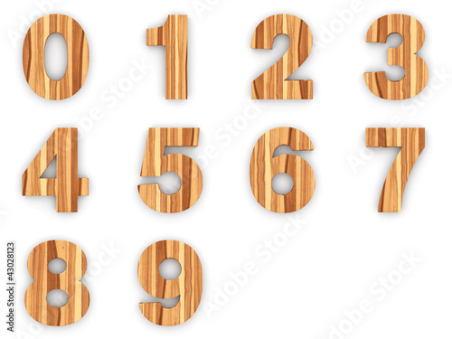 Fototapeta Naklejka Na Ścianę i Meble -  3d Font Wood Ash Numbers