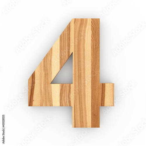 Fototapeta Naklejka Na Ścianę i Meble -  3d Font Wood Ash Number 4