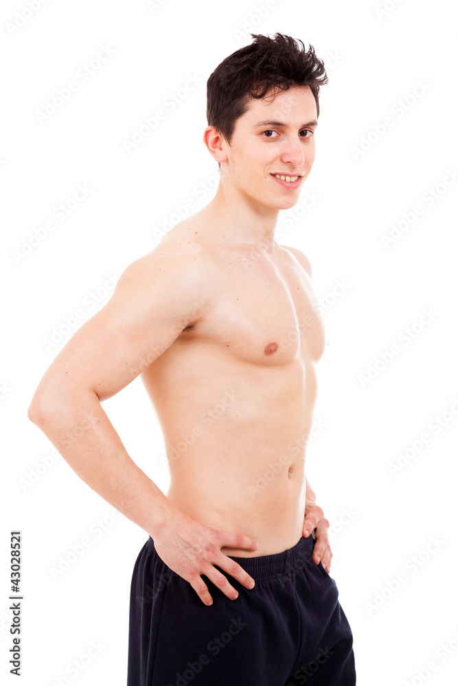 Image of muscle man posing, isolated on white