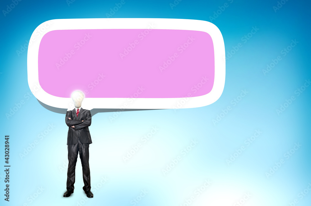 Business man with bulb head and speech bubble Business man with bulb head and speech bubble