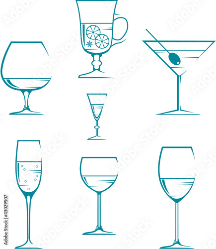 Set of symbols and icons glasses for alcoholic drinks