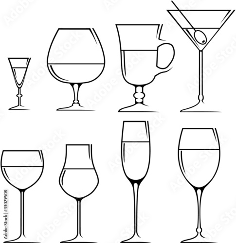 Set of symbols and icons glasses for alcoholic drinks