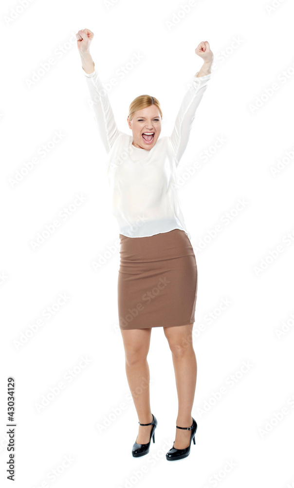 Beautiful blonde female enjoying success Beautiful blonde female enjoying success