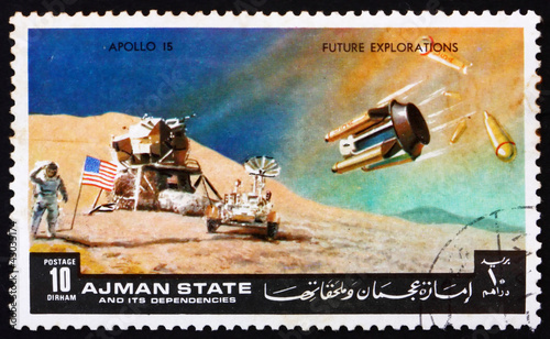 Postage stamp Manama 1972 Moon-landing, Apollo 15 photo