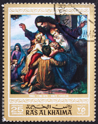 Postage stamp Ras al-Khaimah 1970 Sinite Parvulos, Painting photo