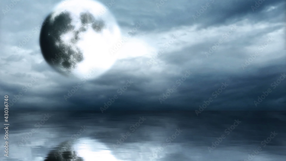 Full moon on cloudy sky with reflection in water time lapse Full moon on cloudy sky with reflection in water time lapse