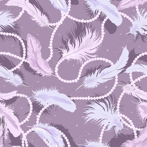 Decorative seamless  t with  feathers and beads.