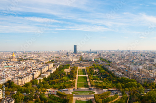 view from Eiffel tower on famous Champs de Mars