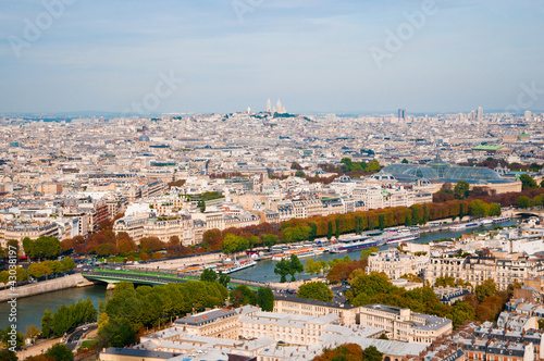 Aerial panoramic view of Paris and Seine river as seen from Eiff photo