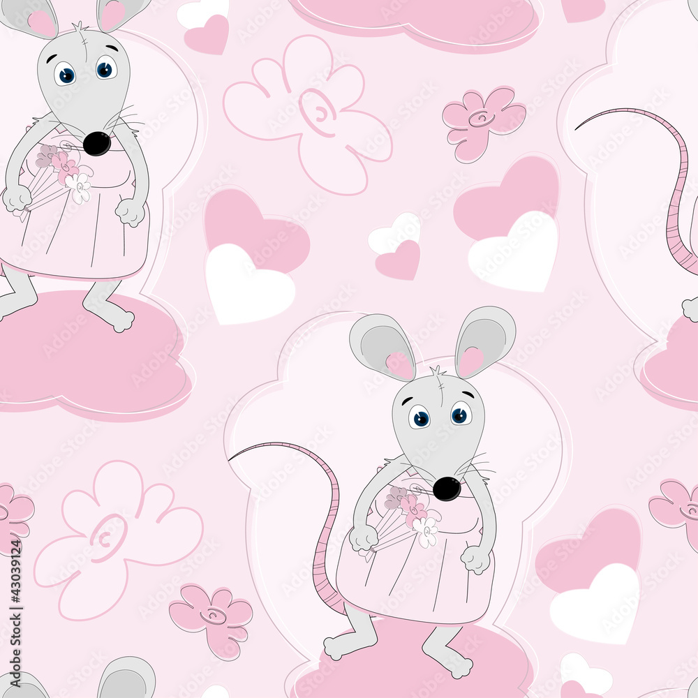 Fototapeta premium Cute mouse seamless pattern for little girls