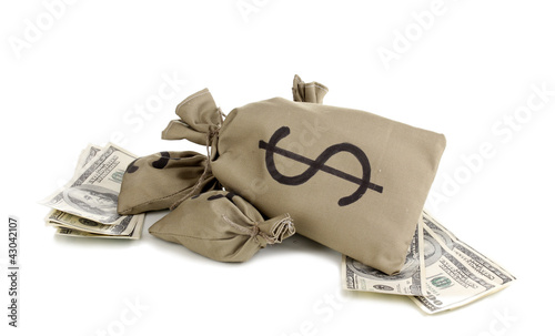 Bags with money isolated on white