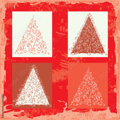 red Shristmas card with Christmas trees photo