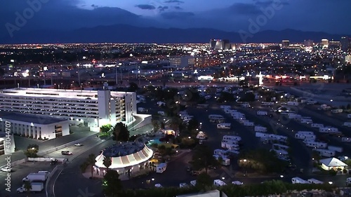 Outskirts of Las Vegas at night. Car camping. Bird's-eye view.