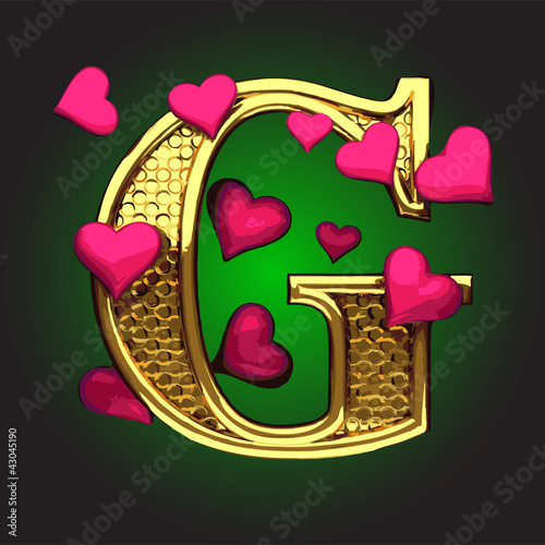 Vector golden figure with hearts