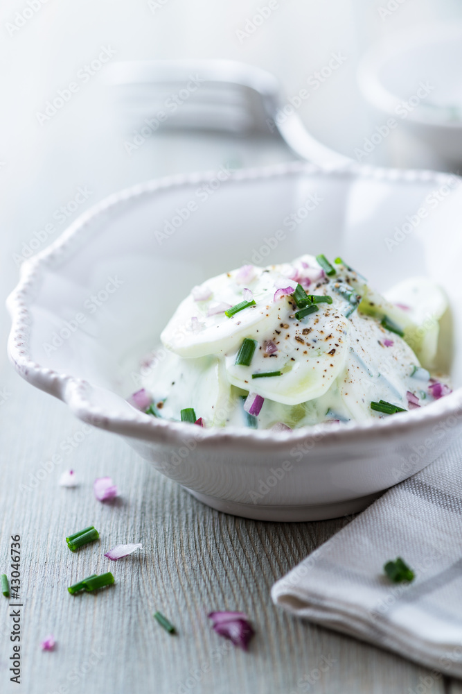 Cucumber with yogurt, chive and onion Cucumber with yogurt, chive and onion