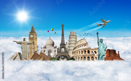 Obraz Podróżuj po koncepcji chmur światowych zabytków