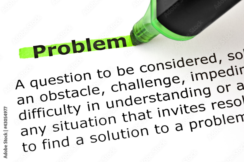 Dictionary definition of the word Problem highlighted with green marker - obrazy, fototapety, plakaty 