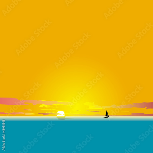 水平線に沈む夕日