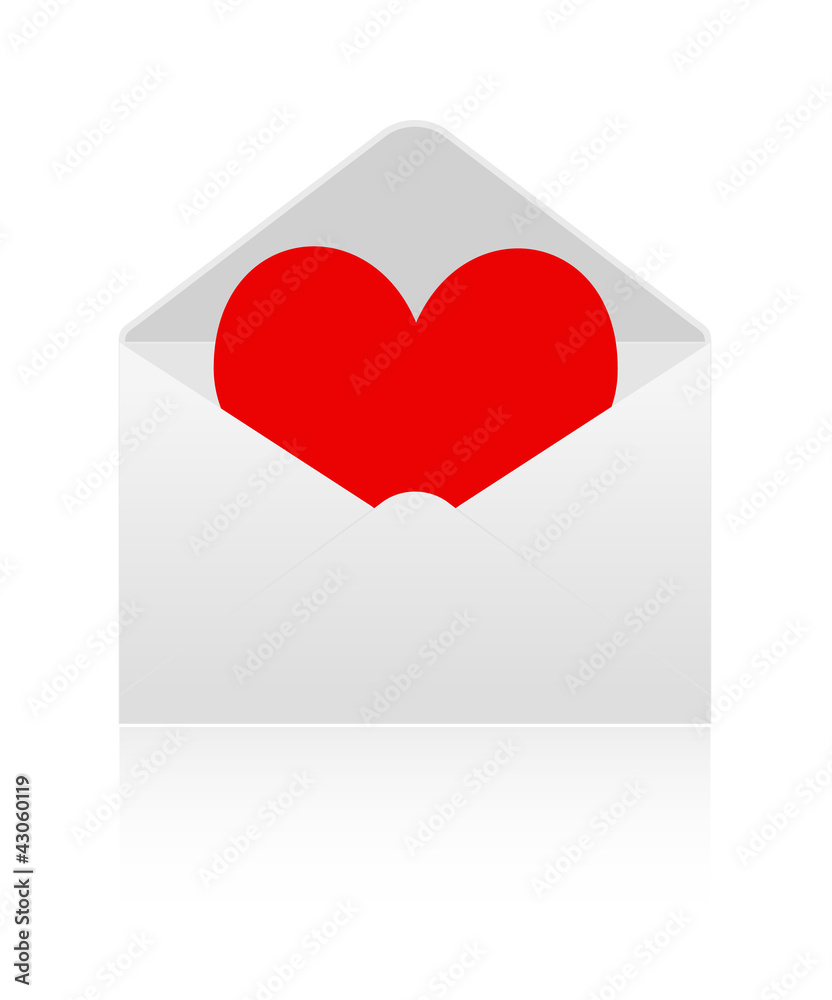 Red heart into envelope