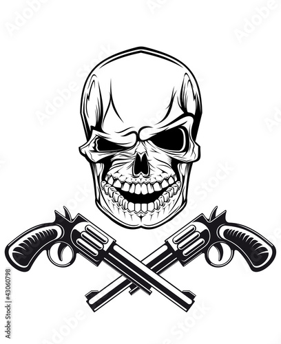 Smiling skull with revolvers