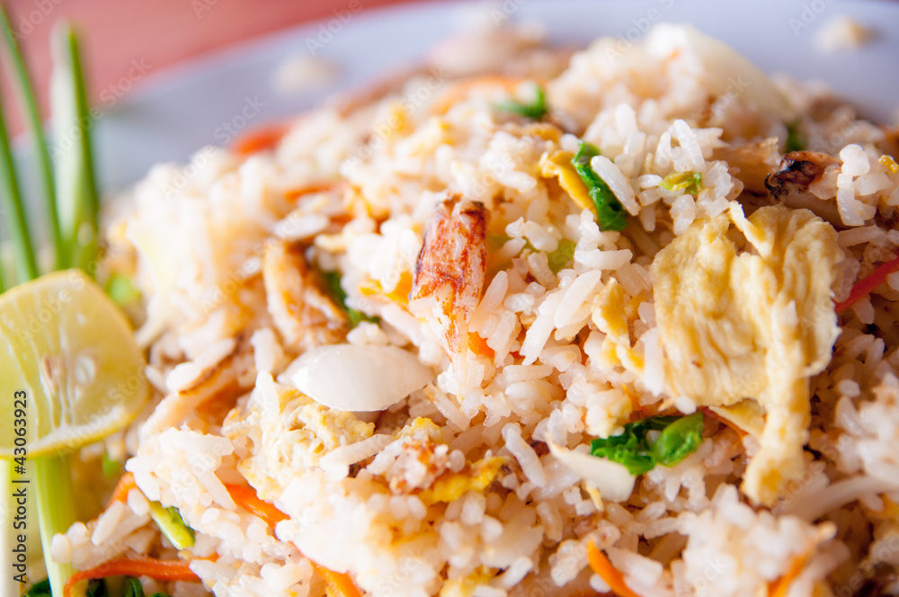 Thai fried rice with crab meat at a seafood restaurant Thai fried rice with crab meat at a seafood restaurant