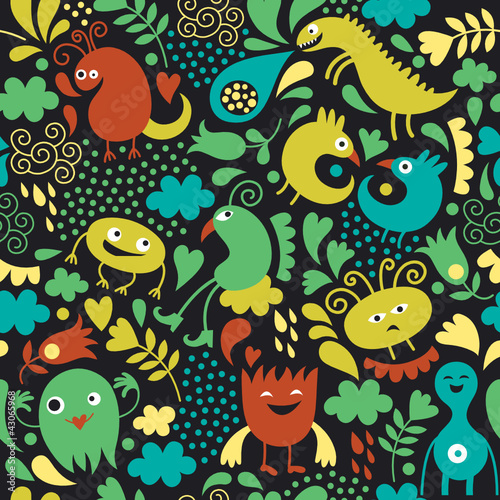 seamless pattern with cute monsters
