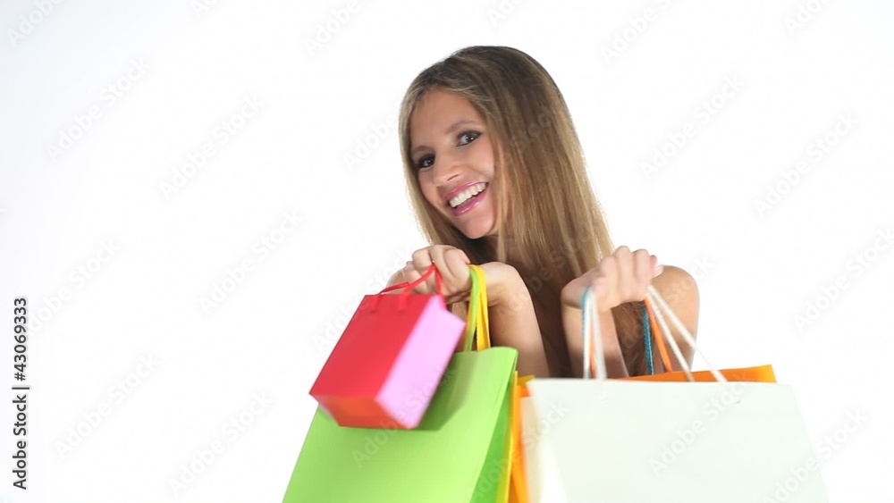happy woman makes shopping in sale period happy woman makes shopping in sale period