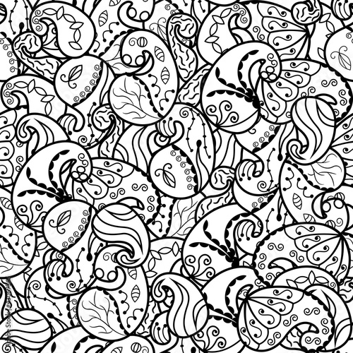 Abstract seamless black and white pattern with paisley