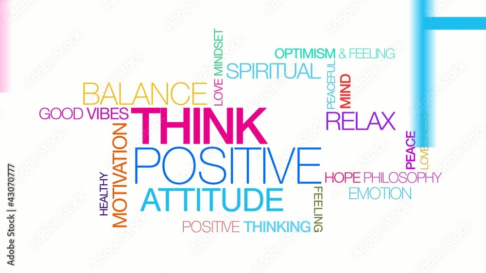 Think positive attitude colored word tag cloud animation