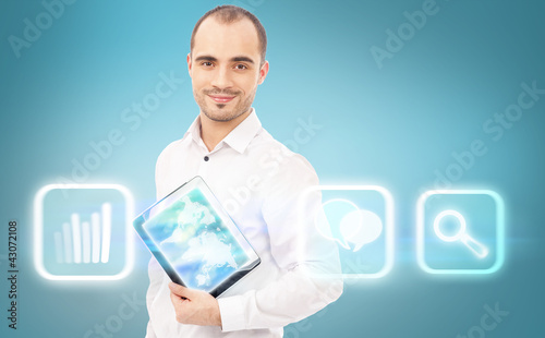 Business man working with his modern computer and virtual interf