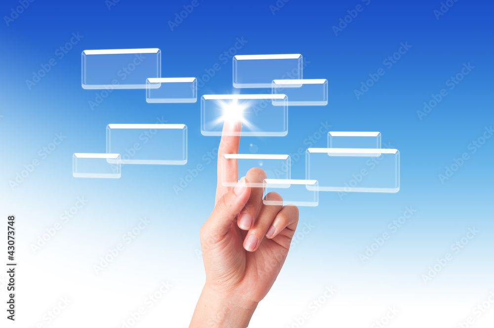 Business man pressing button on the digital screen background Business man pressing button on the digital screen background
