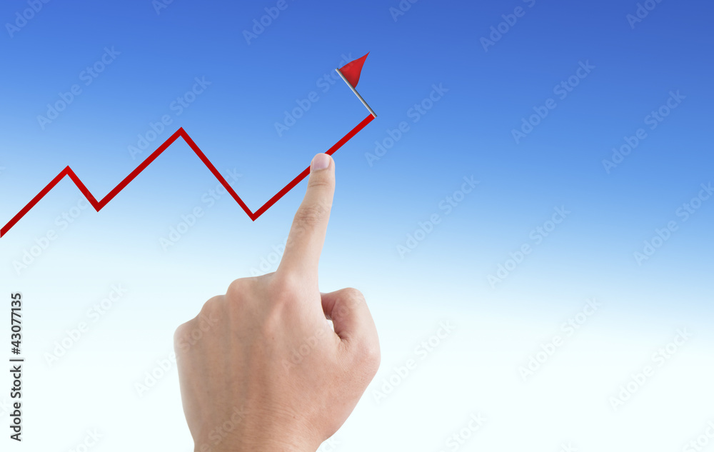 Man point finger on the screen with graph Man point finger on the screen with graph