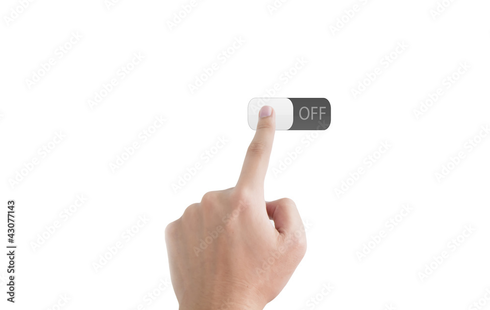 Man point finger on the screen off button Man point finger on the screen off button