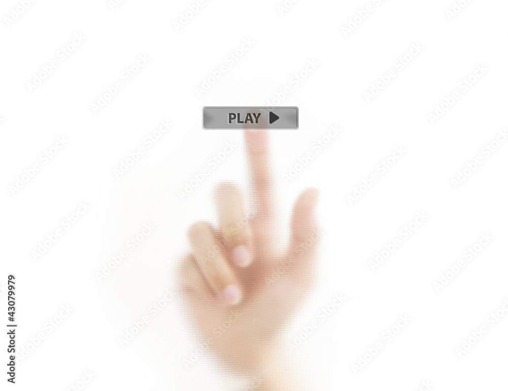 Finger pressing play icon button Finger pressing play icon button