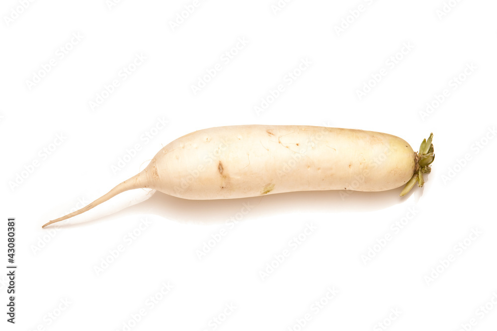 Mooli vegetable isolated on a white studio background. Mooli vegetable isolated on a white studio background.