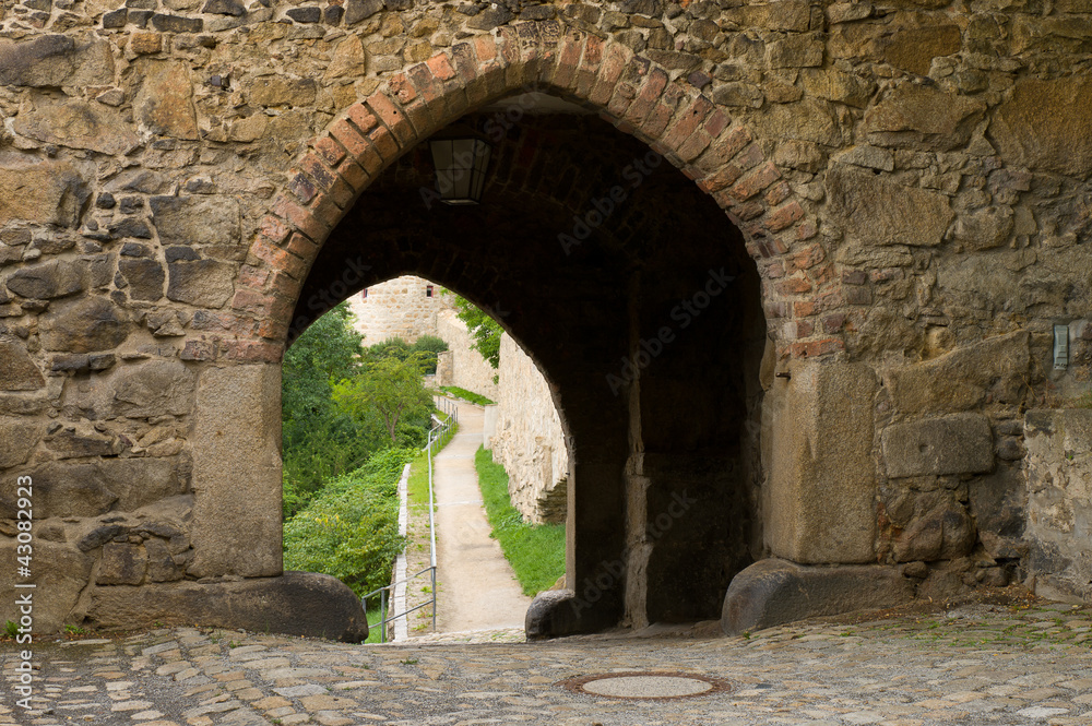 The passage through the tower in the fortress city of Bautzen